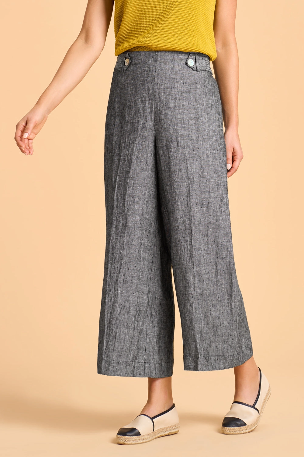 7/8th Waist Tab Linen Pant - Charcoal Cross Dye Flattering Style ComfortFit