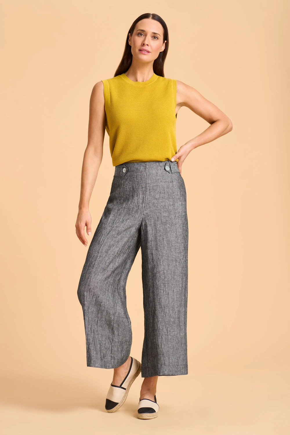 sport chic 7/8th Waist Tab Linen Pant - Charcoal Cross Dye