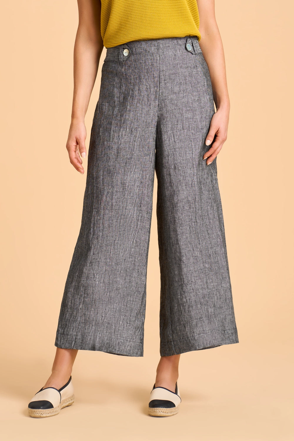 Perfect Look 7/8th Waist Tab Linen Pant - Charcoal Cross Dye
