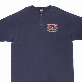 VINTAGE HARLEY DAVIDSON HACIENDA HENLEY TEE SHIRT 2009 2XL Printed uniqueness Textured Surface