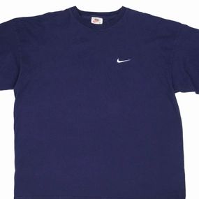 Quality Fabric Seamless Edging VINTAGE NIKE CLASSIC SWOOSH NAVY BLUE TEE SHIRT 1990S SIZE 2XL MADE IN USA