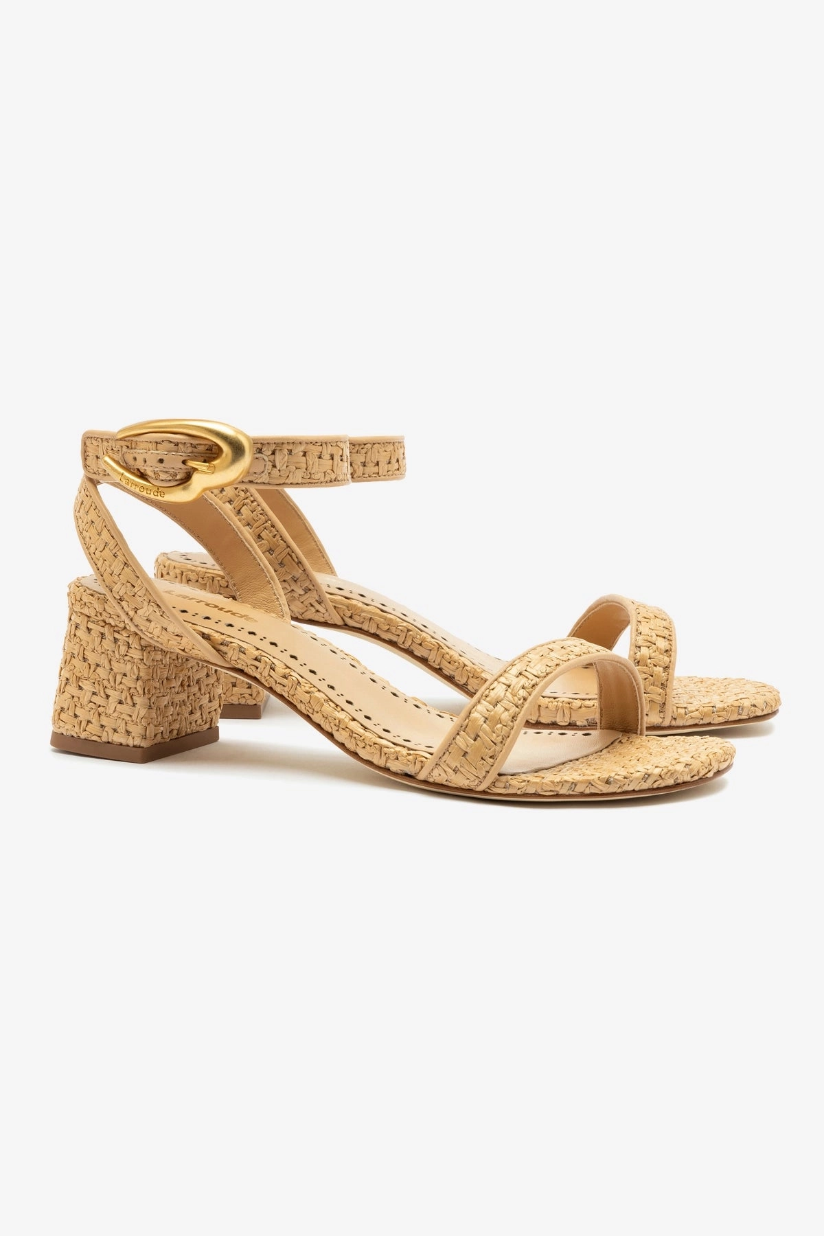 Verona Block Sandal In Beige Leather and Natural Raffia velcro Gold Touch