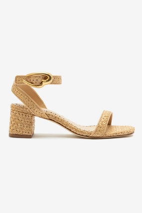Step Friendly Verona Block Sandal In Beige Leather and Natural Raffia