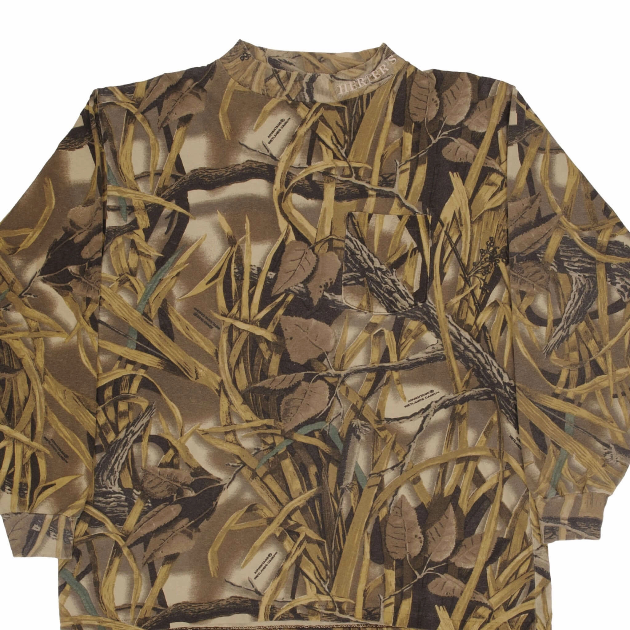 Essential Wardrobe VINTAGE HUNTING ADVANTAGE WETLAND CAMO LONG SLEEVE TURTLE NECK TEE SHIRT SIZE XL