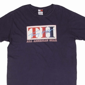 VINTAGE TOMMY HILFIGER ALL AMERICAN GEAR BLUE TEE SHIRT 1990S SIZE MEDIUM Fit For Movement