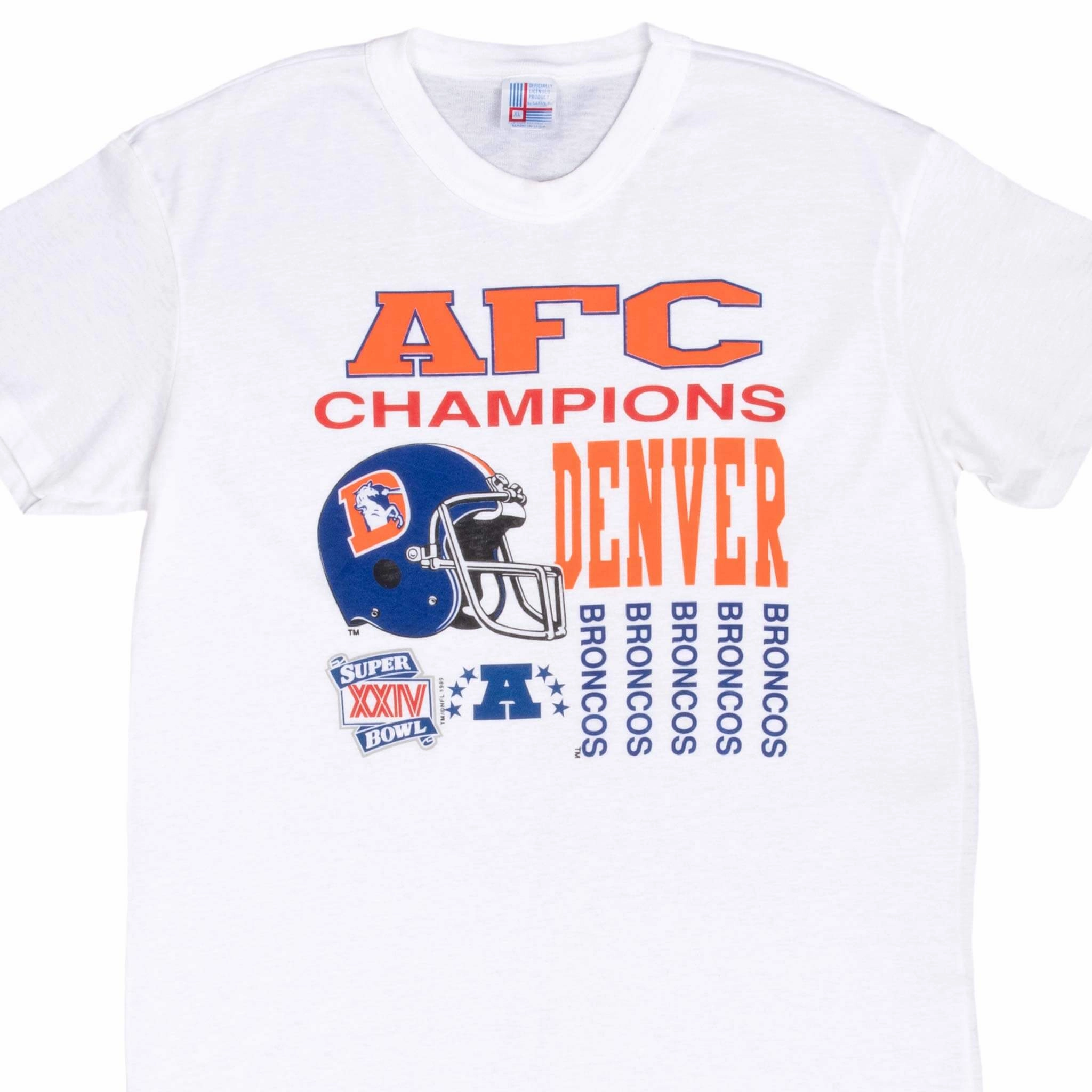 VINTAGE NFL DENVER BRONCOS AFC CHAMPIONS 1989 TEE SHIRT LARGE MADE IN USA Vintage Wash Effect
