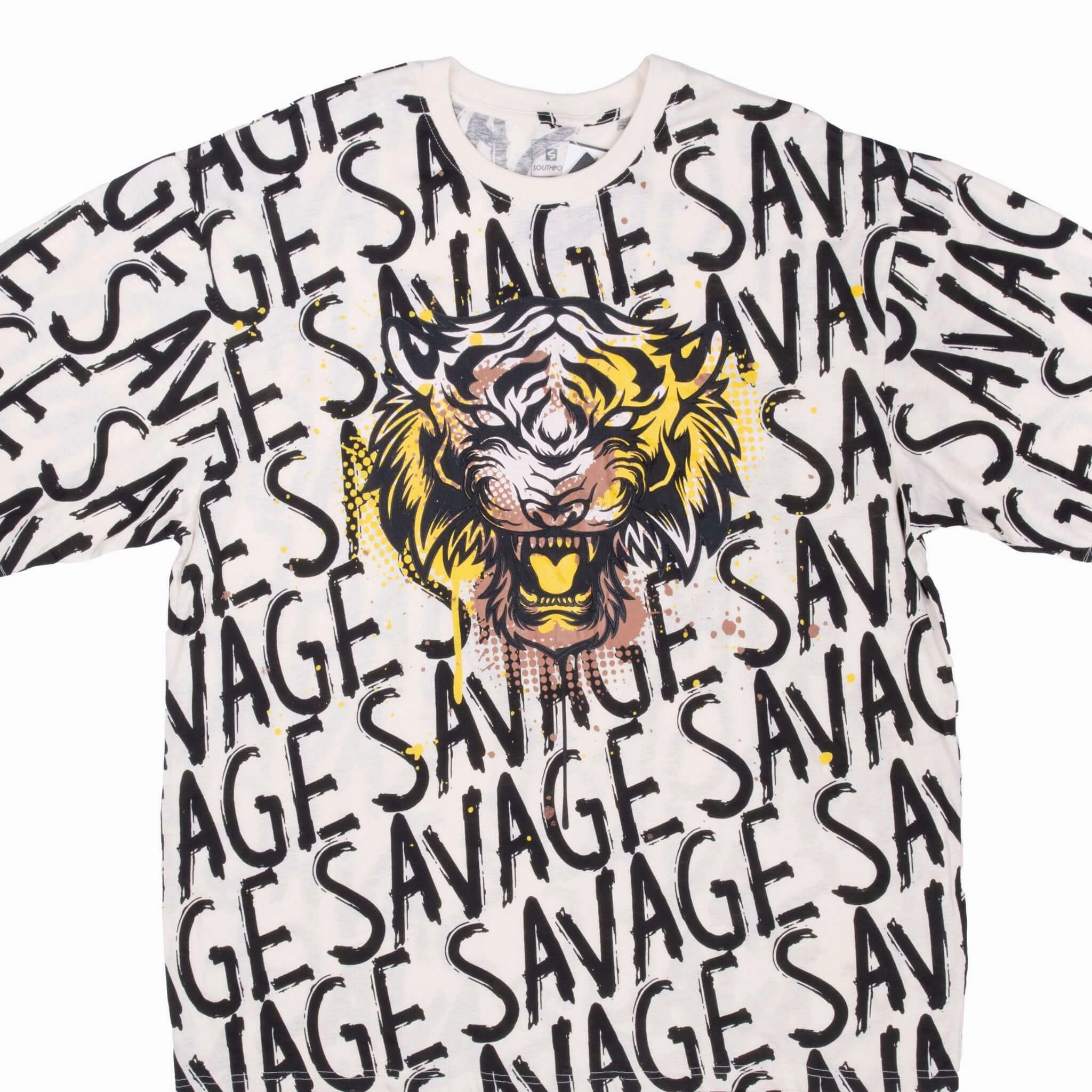 ALL OVER PRINT TIGER SAVAGE SOUTHPOLE TEE SHIRT 2XL DEADSTOCK NOS Fit For Movement Drop Shoulder Design