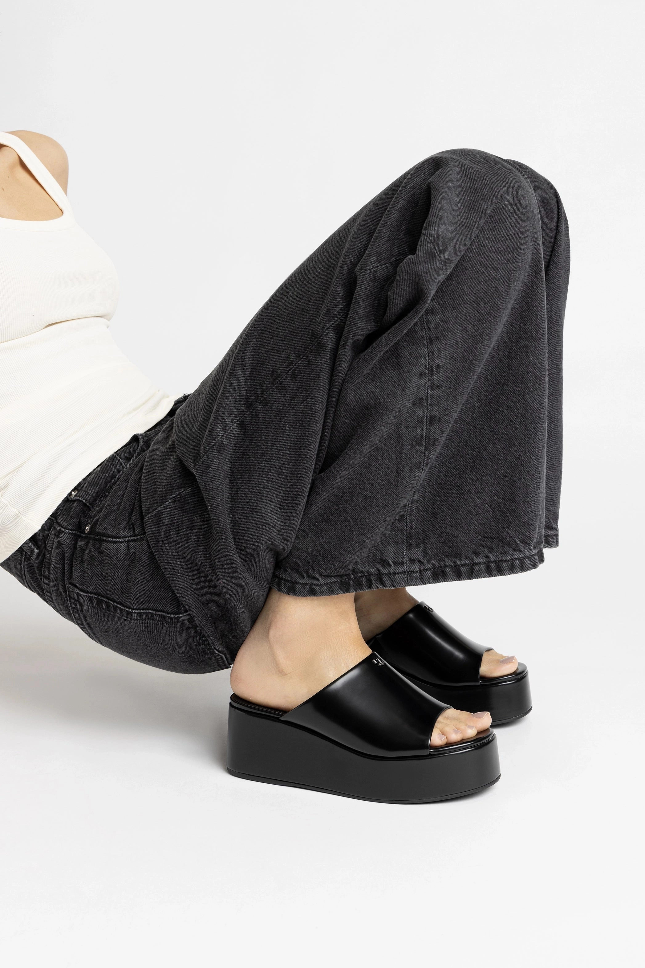 Charli Box Mule In Black Leather Soft Footbed Feel