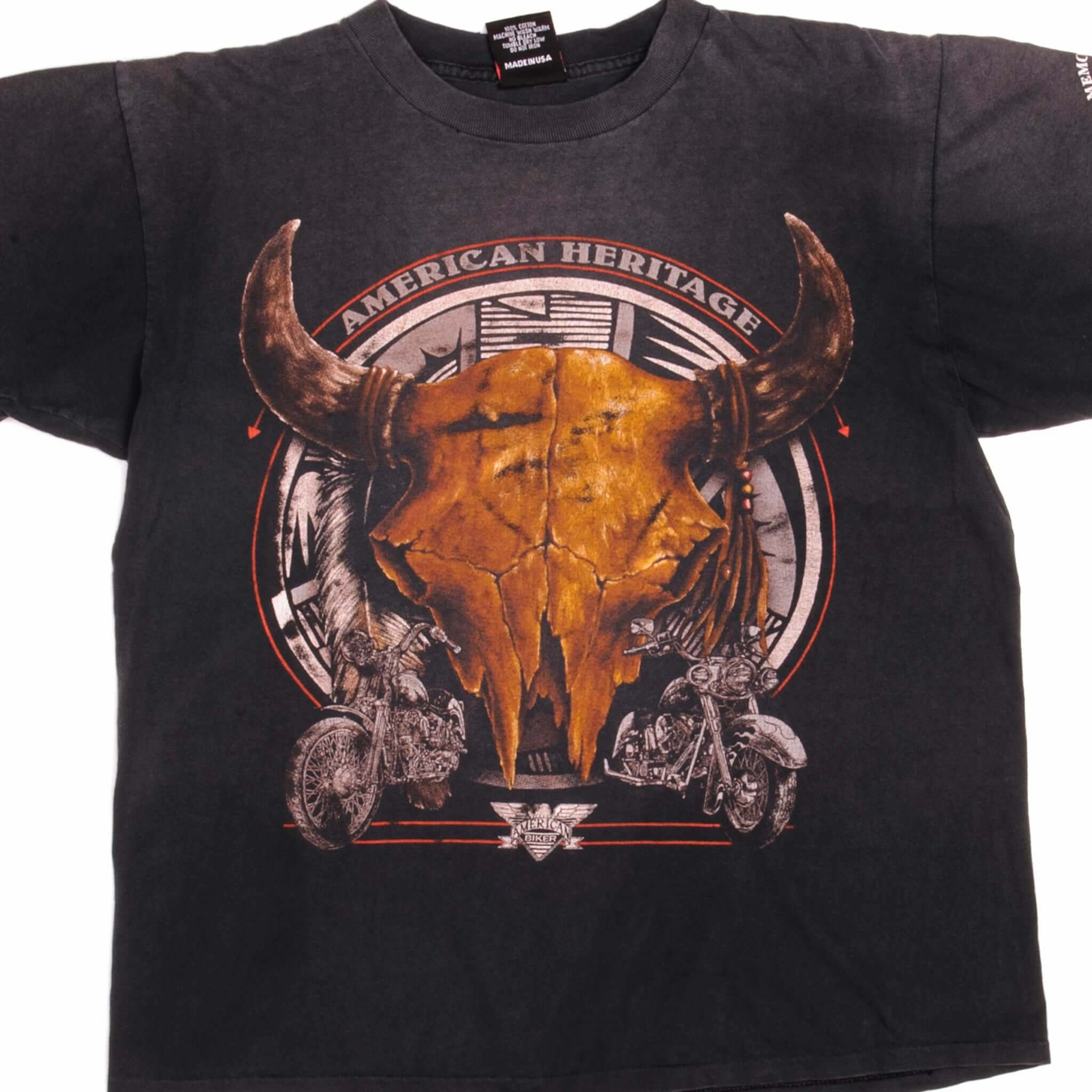VINTAGE 3D EMBLEM BIKER AMERICAN HERITAGE TEE SHIRT 1994 SIZE LARGE MADE IN USA Sporty Chic