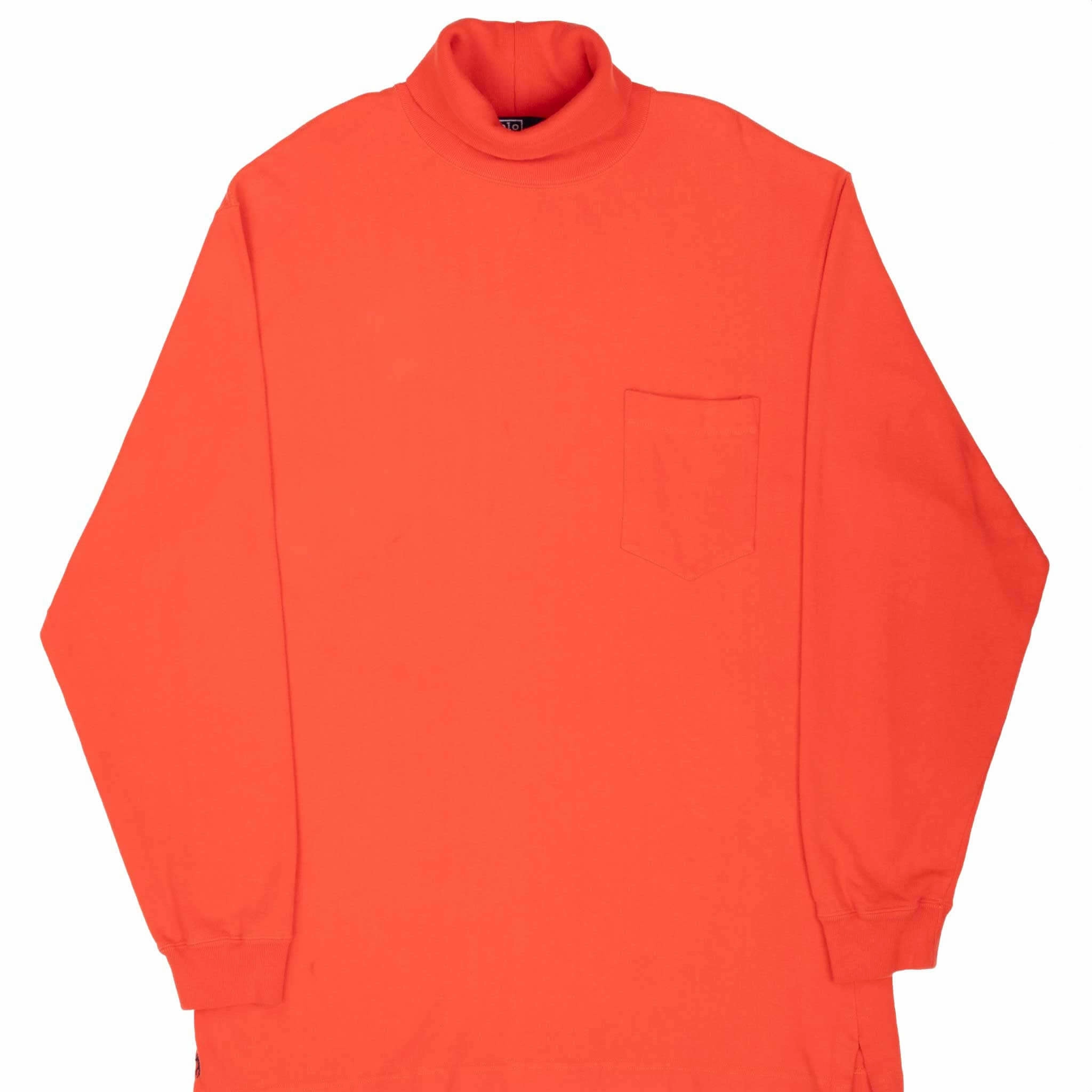 UV resistant VINTAGE RALPH LAUREN ORANGE TURTLE NECK LONG SLEEVE TEE SHIRT 1990S XL MADE USA