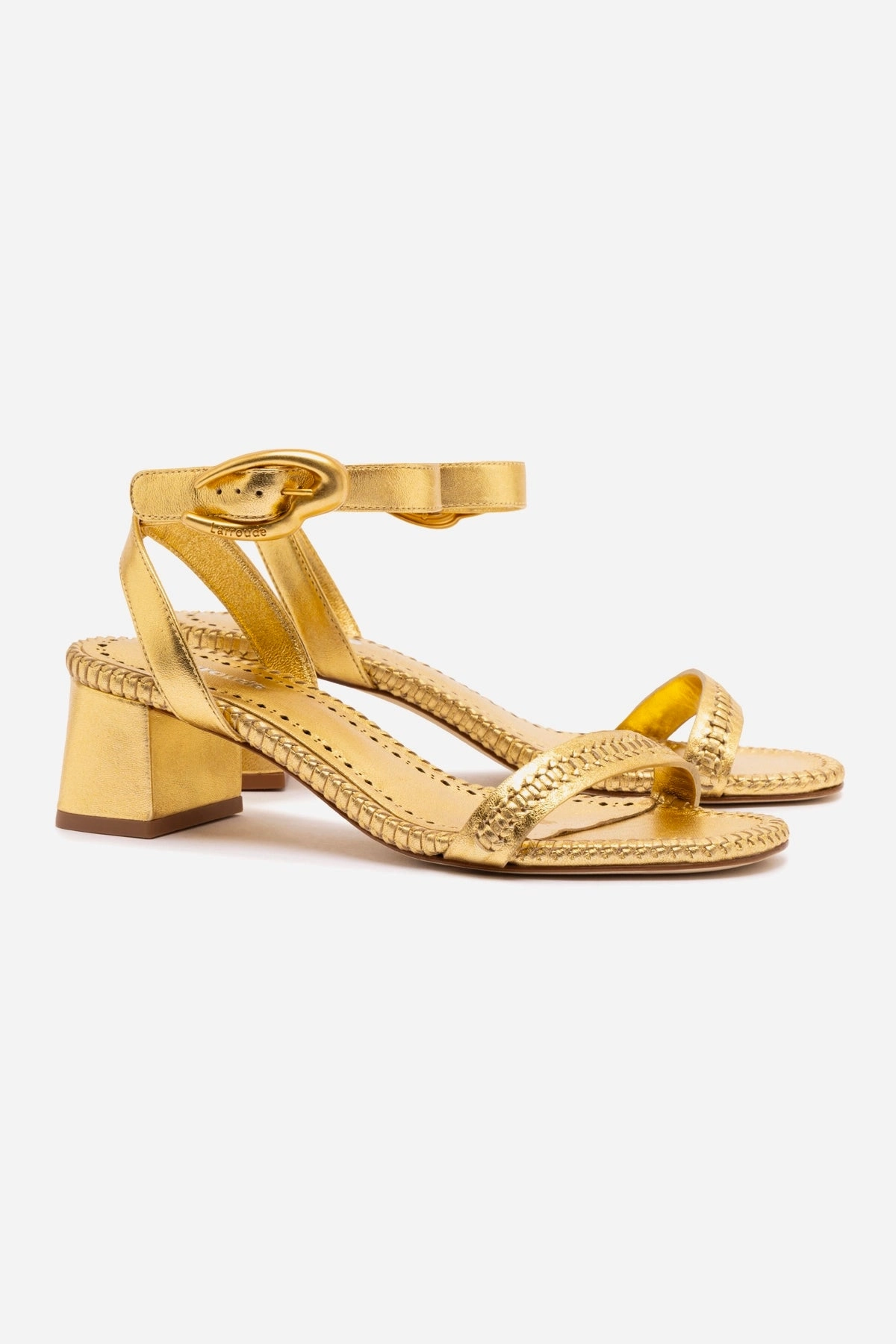 Good Grip Verona Block Sandal In Gold Metallic Leather