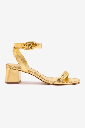 Verona Block Sandal In Gold Metallic Leather Water Friendly Construction