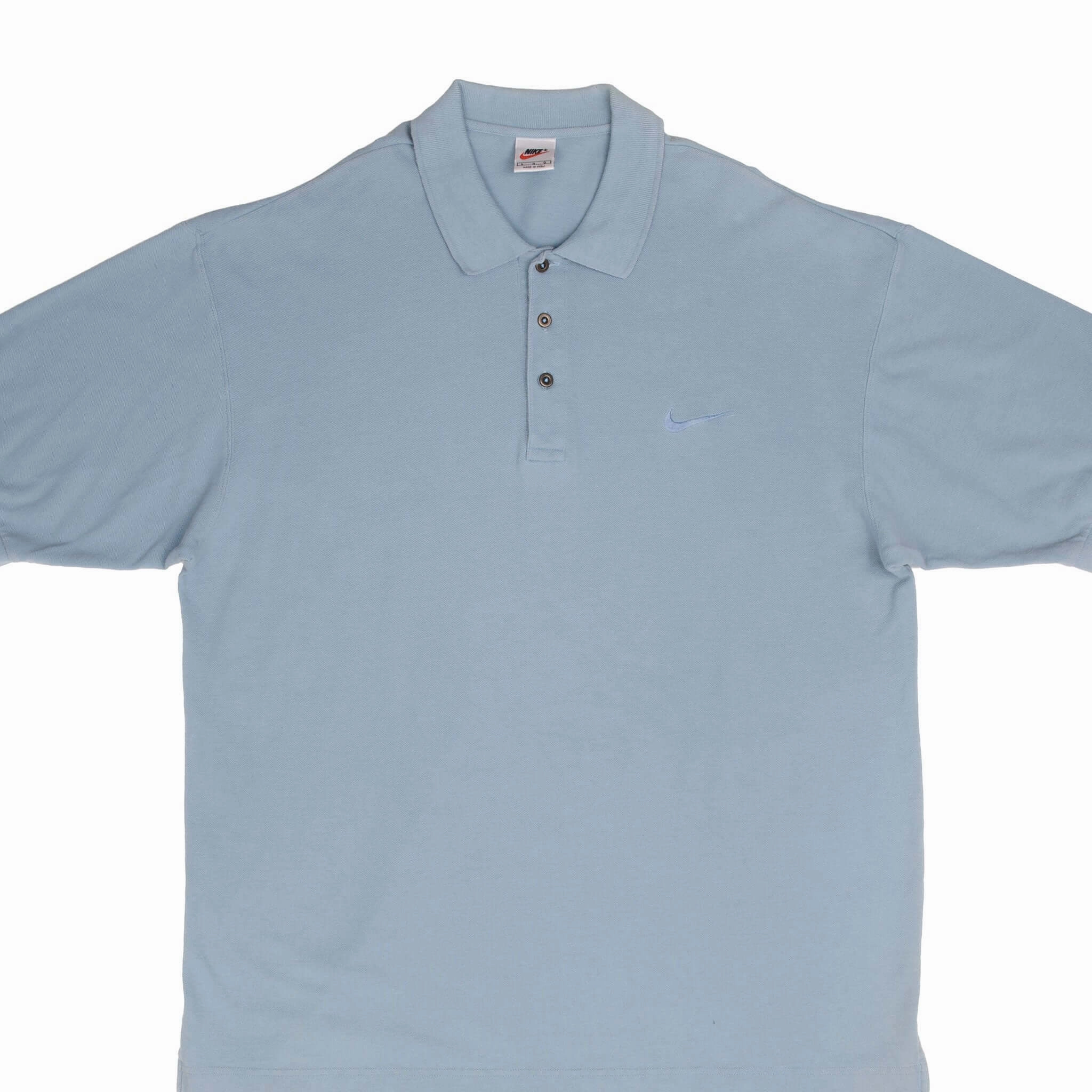VINTAGE NIKE CLASSIC SWOOSH BLUE POLO SHIRT 1990S SIZE LARGE Cool Comfort
