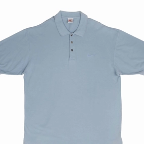 VINTAGE NIKE CLASSIC SWOOSH BLUE POLO SHIRT 1990S SIZE LARGE Cool Comfort