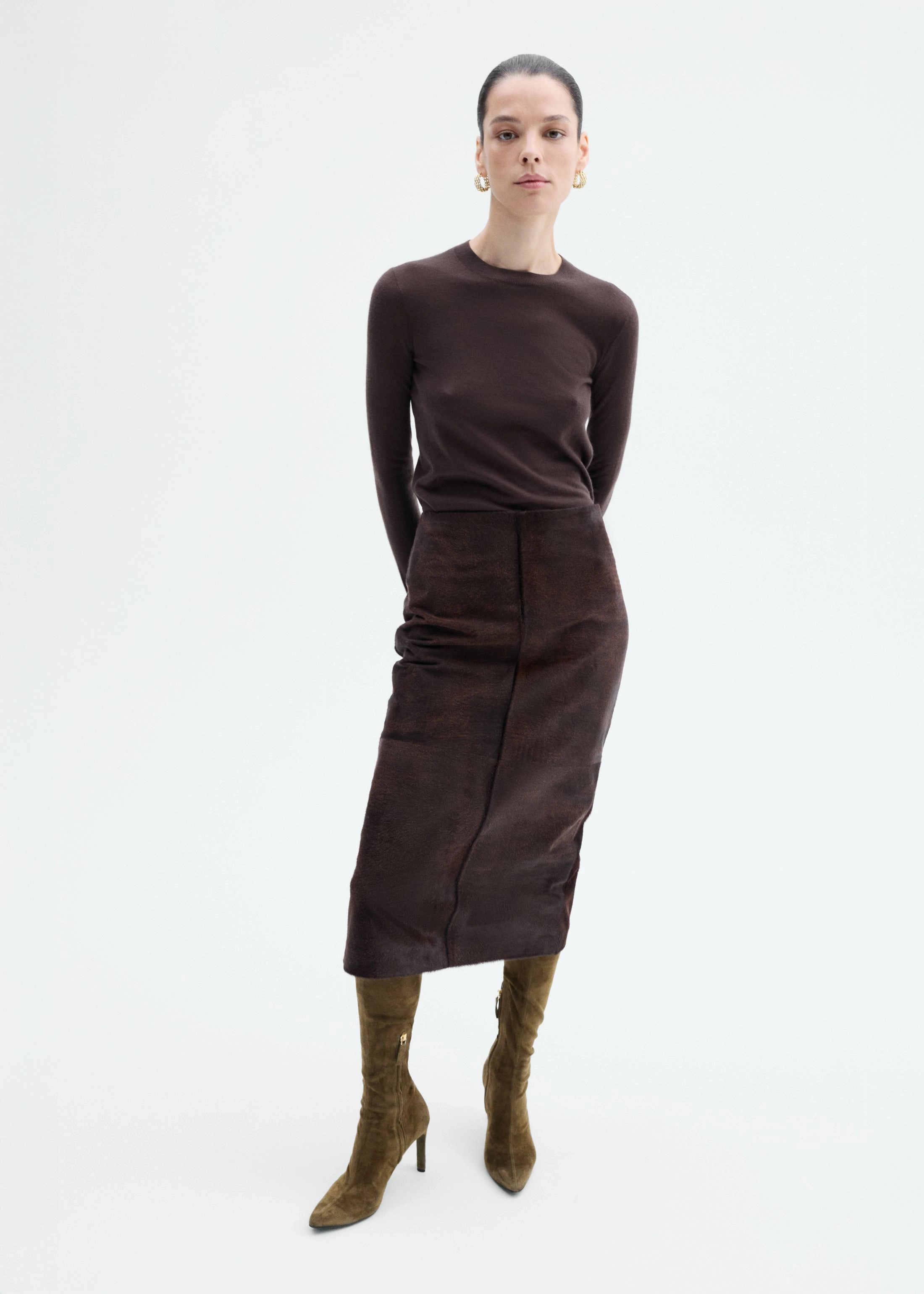 Long Sleeve Crew in Fine Cashmere - Chocolate Compact Style