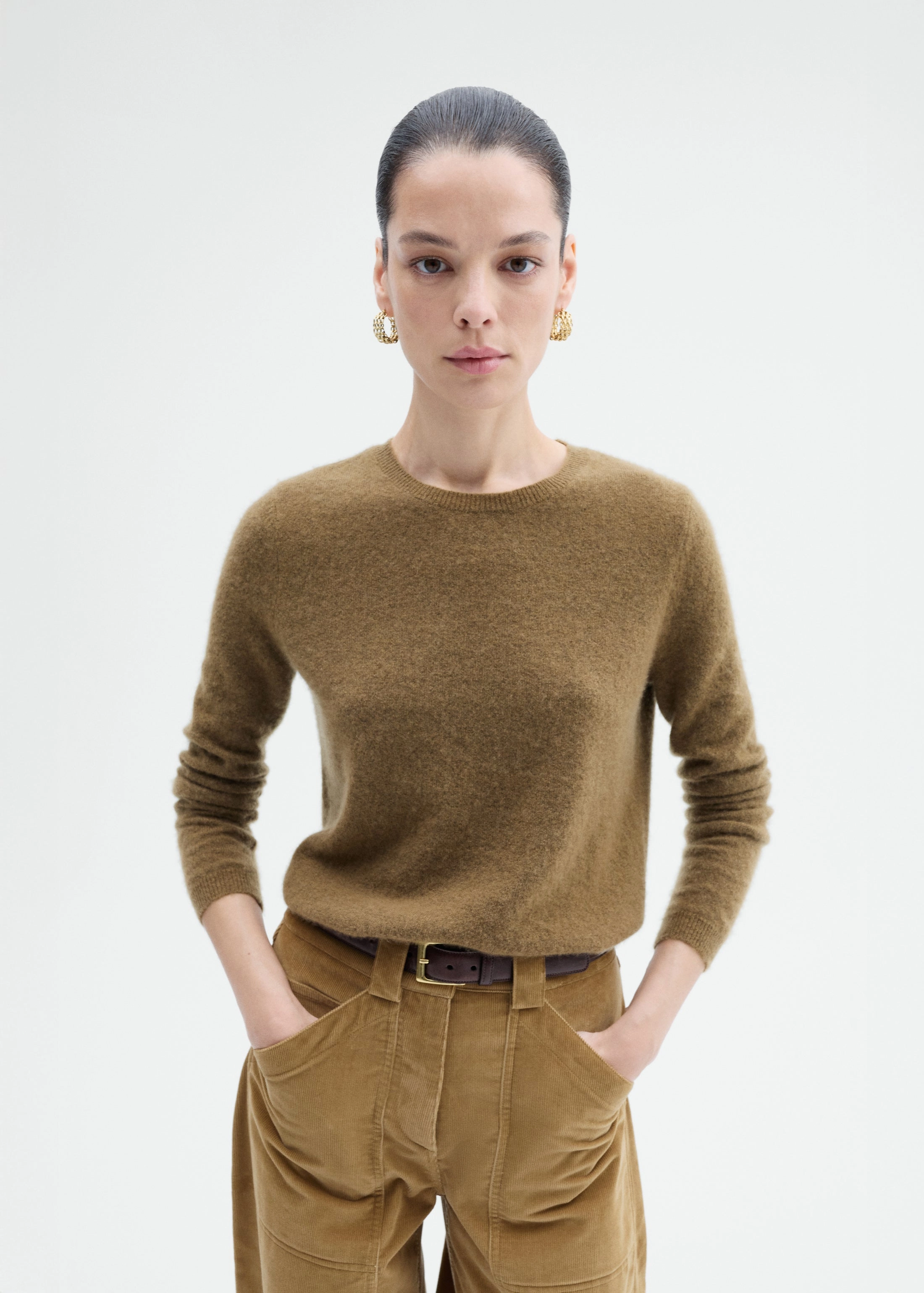 Long Sleeve Crew Sweater in Cashmere Silk - Tapenade Classic Shape Fall Vibes