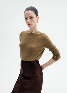 Seam Free Low Maintenance Fibers Long Sleeve Crew Sweater in Cashmere Silk - Tapenade