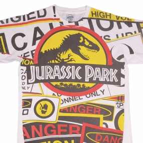BOOTLEG JURASSIC PARK ALL OVER PRINT 1993 TEE SHIRT SIZE LARGE SINGLE STITCH Striped modernity Stylish and Easygoing