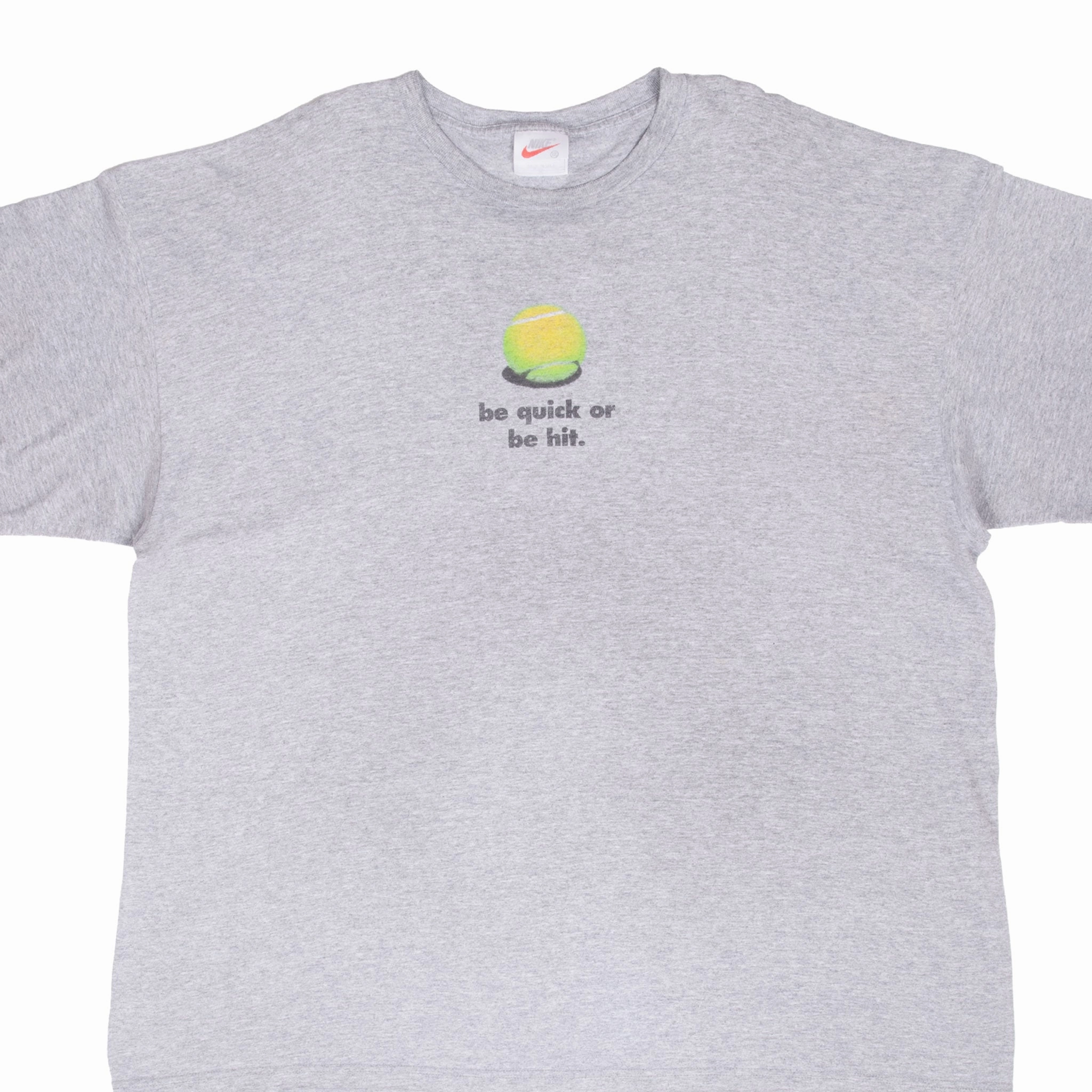 VINTAGE NIKE TENNIS BE QUICK OR BE HIT TEE SHIRT 1990S 2XL MADE IN USA Fun and Relaxed