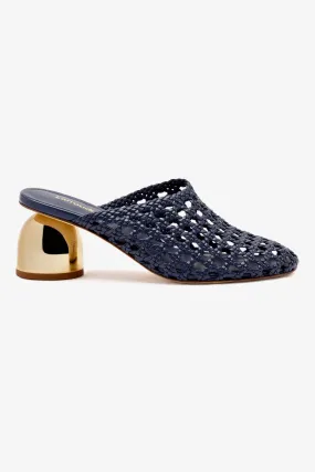 Everywhere Ease Seamless Interior Dew Drop Macrame Mule In Navy Leather