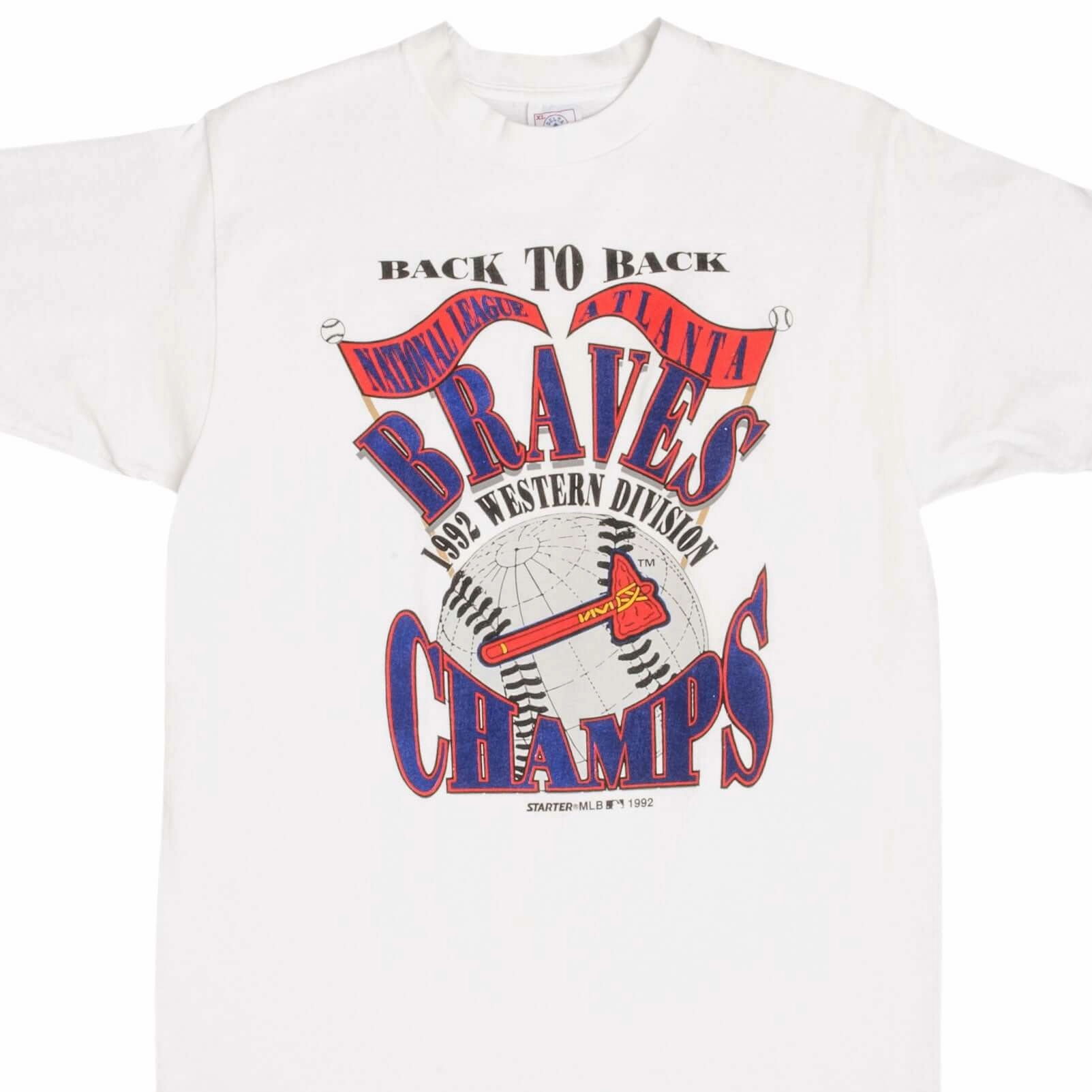 VINTAGE MLB ATLANTA BRAVES WESTERN CHAMPS 1992 TEE SHIRT MEDIUM MADE USA Casual Essentials Timeless Fit