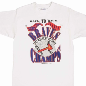 VINTAGE MLB ATLANTA BRAVES WESTERN CHAMPS 1992 TEE SHIRT MEDIUM MADE USA Casual Essentials Timeless Fit