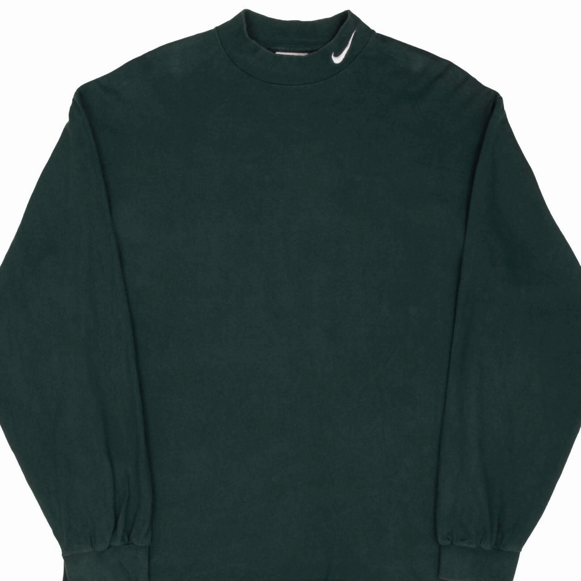 VINTAGE NIKE LONG SLEEVE TURTLE NECK GREEN TEE SHIRT 1990S LARGE MADE IN USA hypoallergenic material