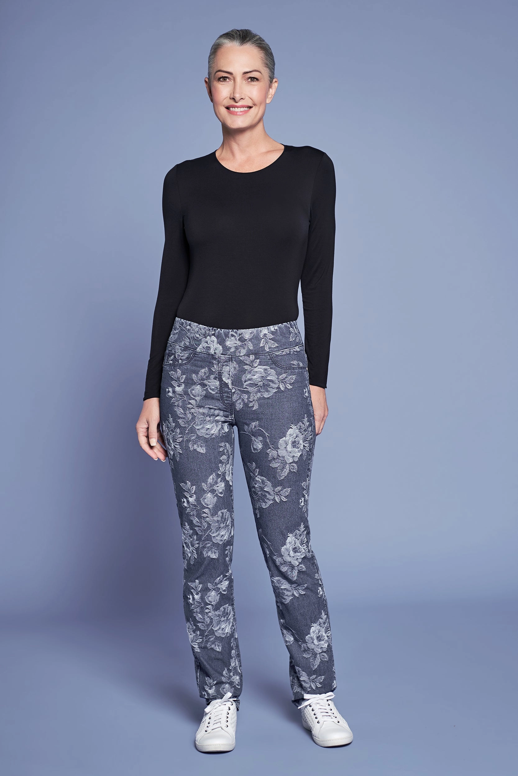 Bengajean? Jacquard Straight Leg - Floral Denim Cropped hem