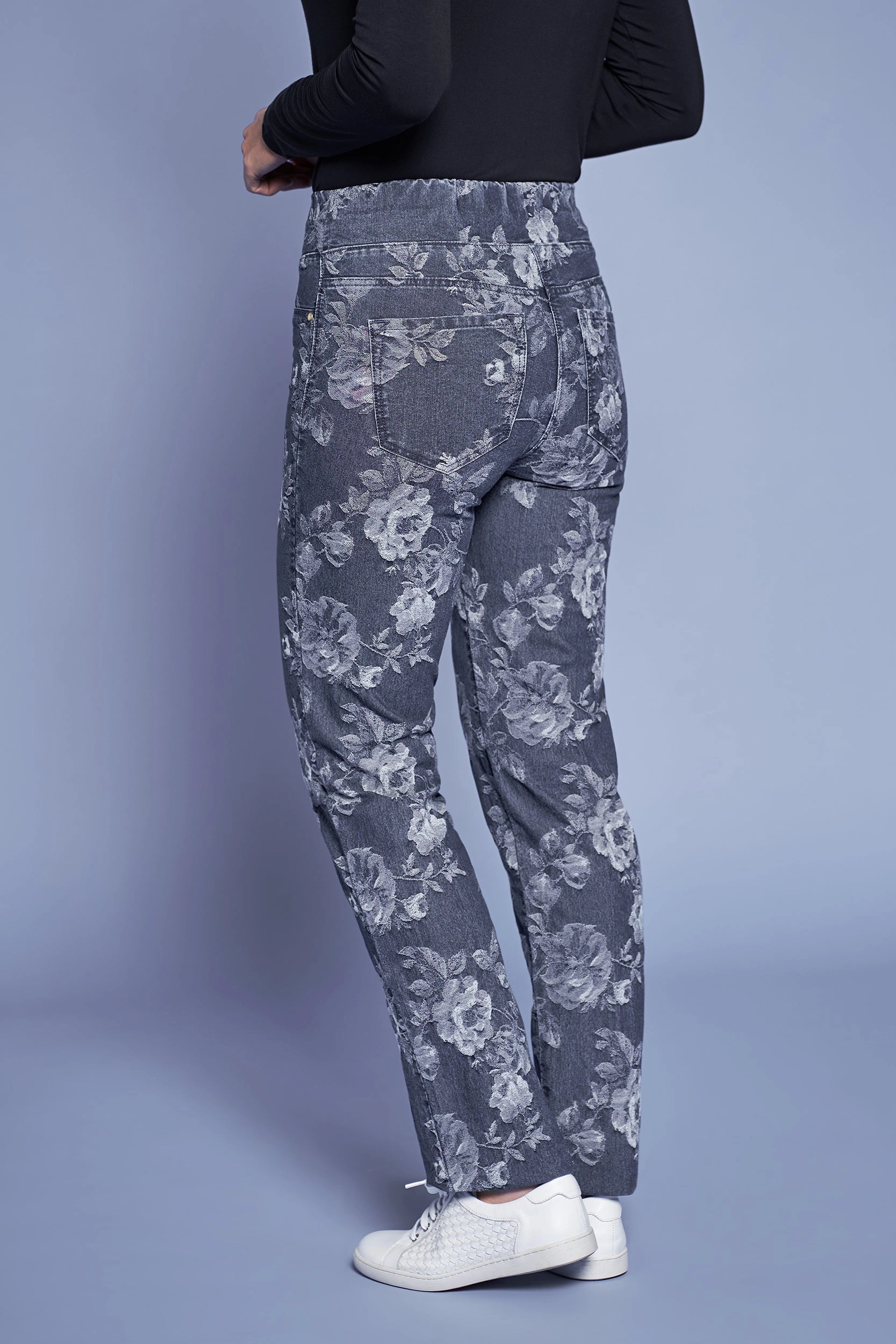 Bengajean? Jacquard Straight Leg - Floral Denim Temperature Regulating Low Profile Fasteners