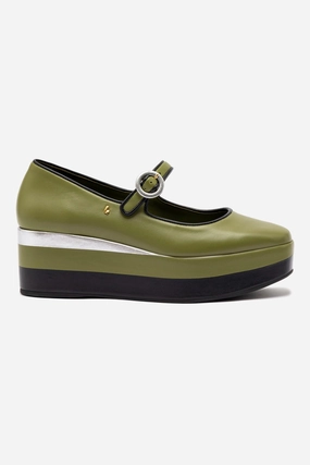 Blair Flatform In Seaweed and Black Leather and Silver Metallic Leather Good ventilation Easy To Maintain