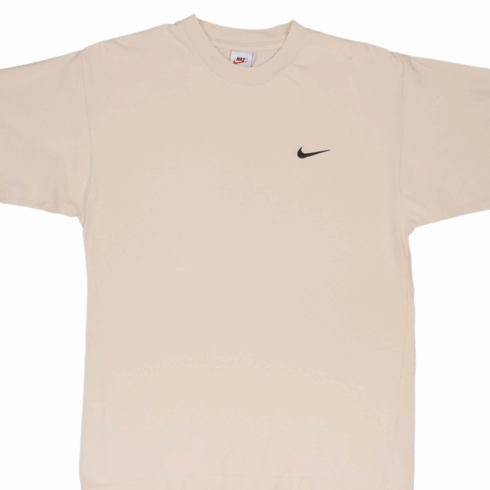 VINTAGE NIKE CLASSIC SWOOSH BEIGE TEE SHIRT 1990S SIZE MEDIUM Comfy Casual Sleek Stretch