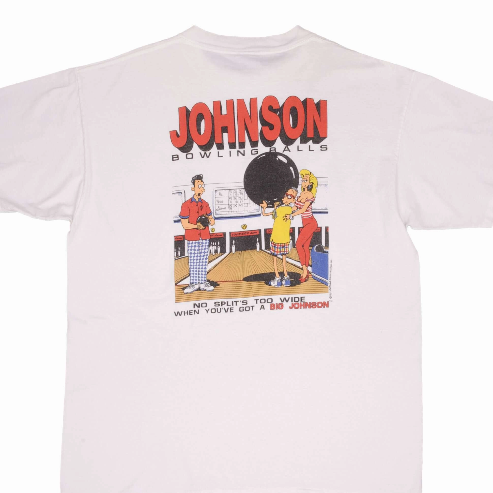 VINTAGE JOHNSON BOWLING BALLS 1991 TEE SHIRT SIZE XL MADE IN USA Animal Print Slim Waistband