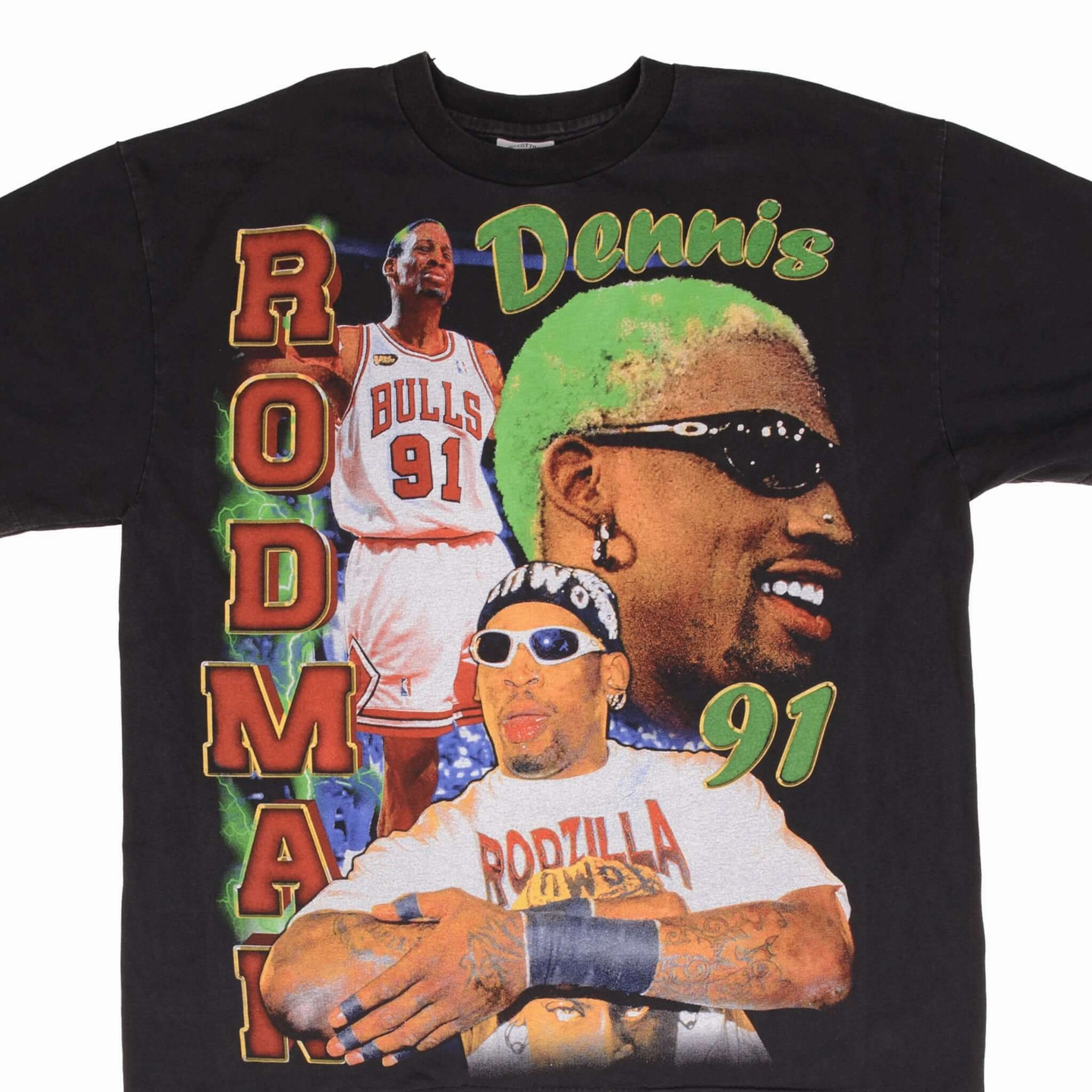 Cozy Apparel Active Look BOOTLEG TEE SHIRT NBA DENNIS RODMAN CHICAGO BULLS RODZILLA SIZE XL