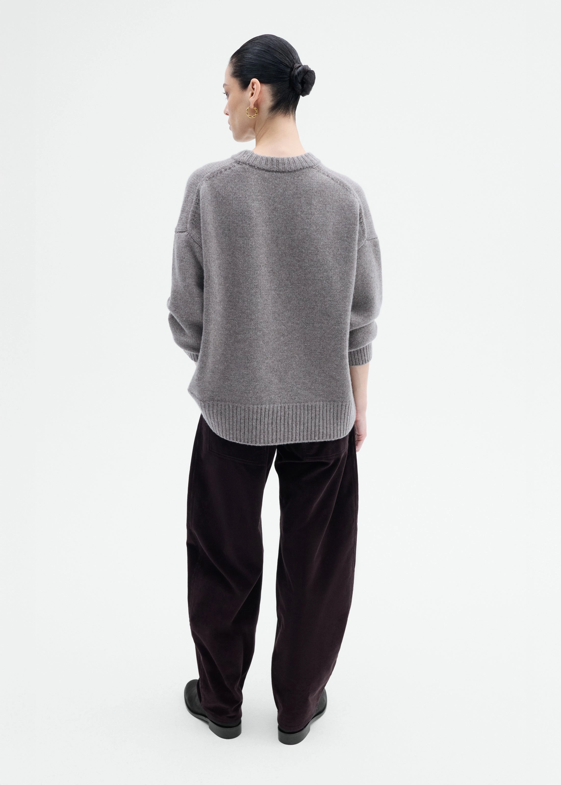 Quick Dry Integration Lattice Pattern Boyfriend Crew Sweater in Wool Cashmere - Taupe