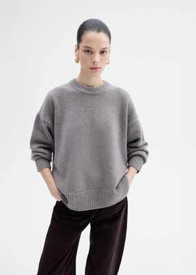 NonRestrictive Cuff LowImpact Knitting Boyfriend Crew Sweater in Wool Cashmere - Taupe