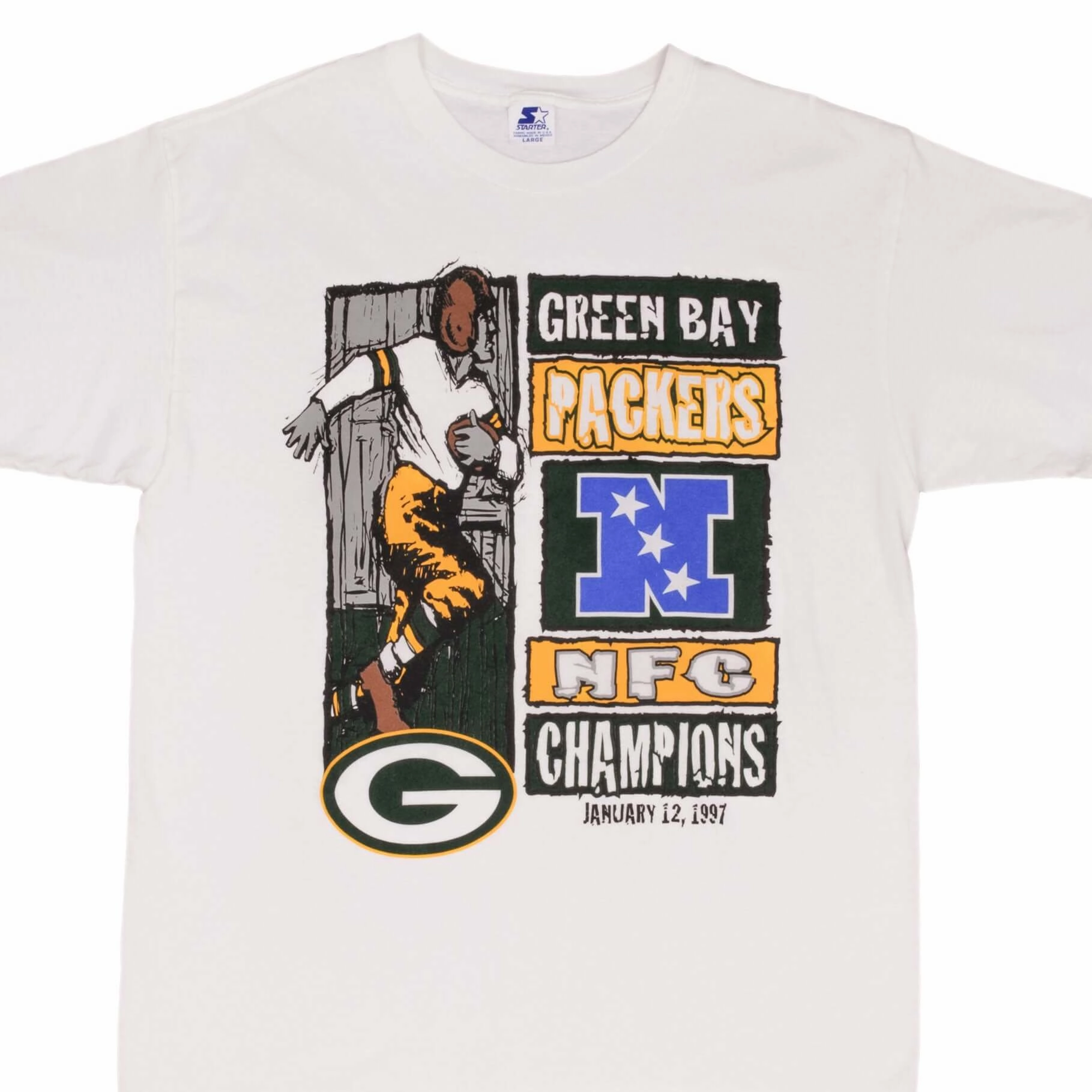 VINTAGE NFL GREEN BAY PACKERS NFC CHAMPIONS 1997 STARTER TEE SHIRT LARGE Modern Layering Street Casual
