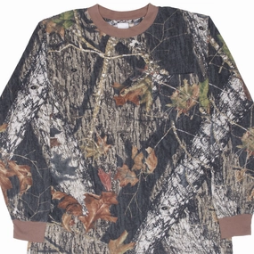Fashionable Wear Relaxed Fit VINTAGE HUNTING MOSSY OAK BREAK UP CAMO LONG SLEEVE POCKET TEE SHIRT 2XL