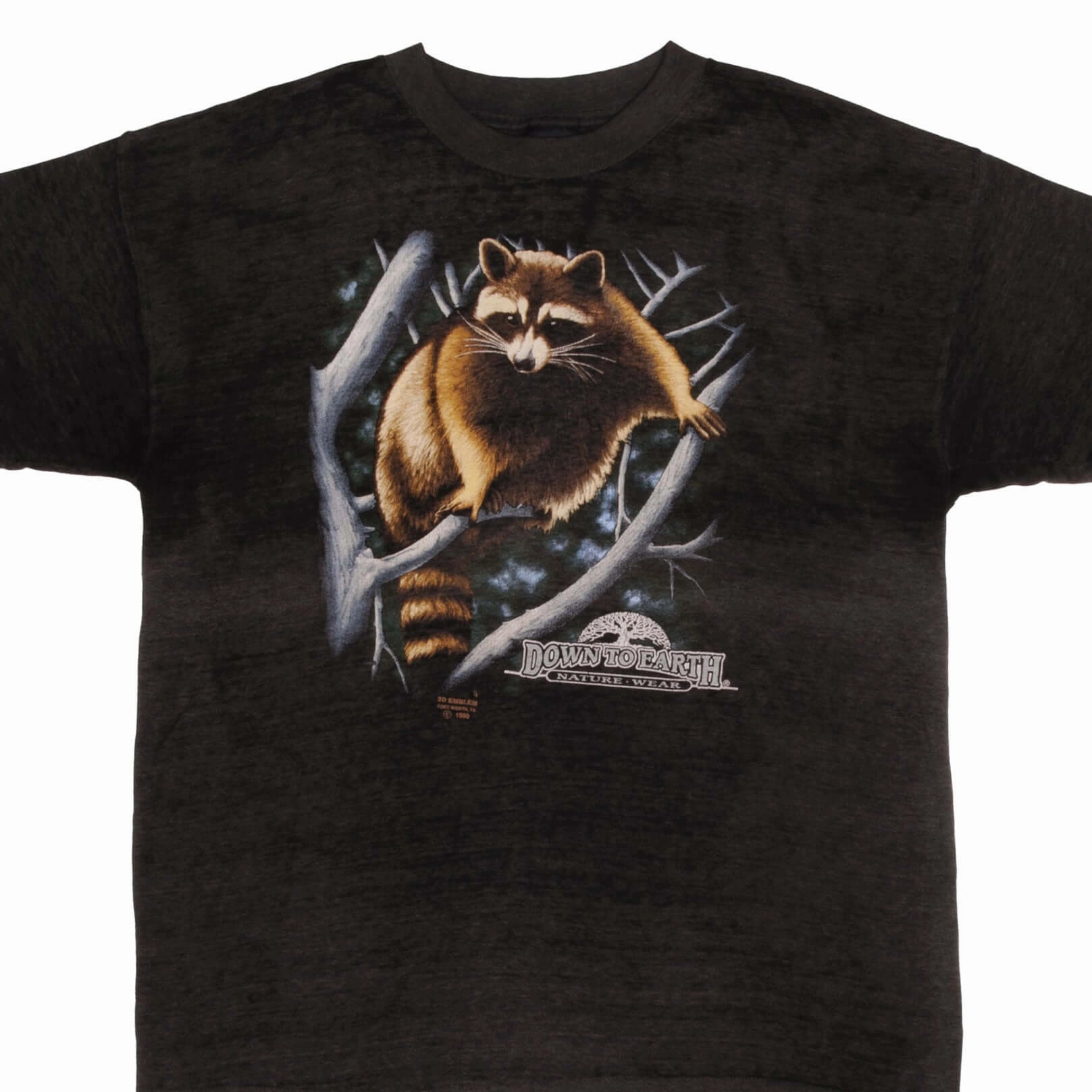 Cozy Design VINTAGE 3D EMBLEM DOWN TO EARTH RACCOON TEE SHIRT 1990 LARGE MADE IN USA