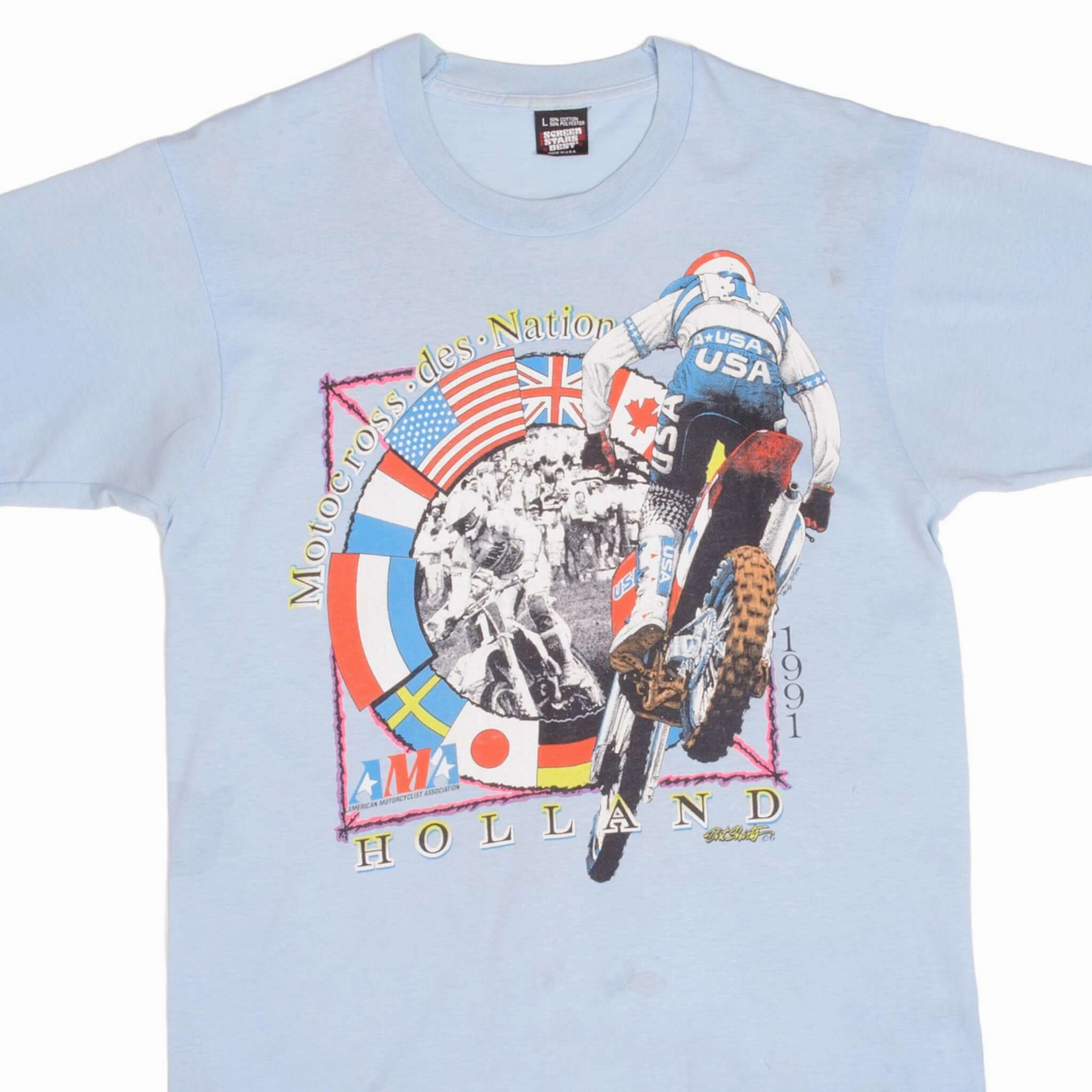VINTAGE AMA MOTOCROSS DES NATIONS HOLLAND 1991 TEE SHIRT MEDIUM MADE USA MoistureControlFibers