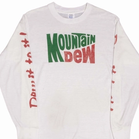 VINTAGE MOUNTAIN DEW LONG SLEEVE TEE SHIRT 1980S SIZE MEDIUM MADE IN USA Athletic Fit Comfort Fit Design