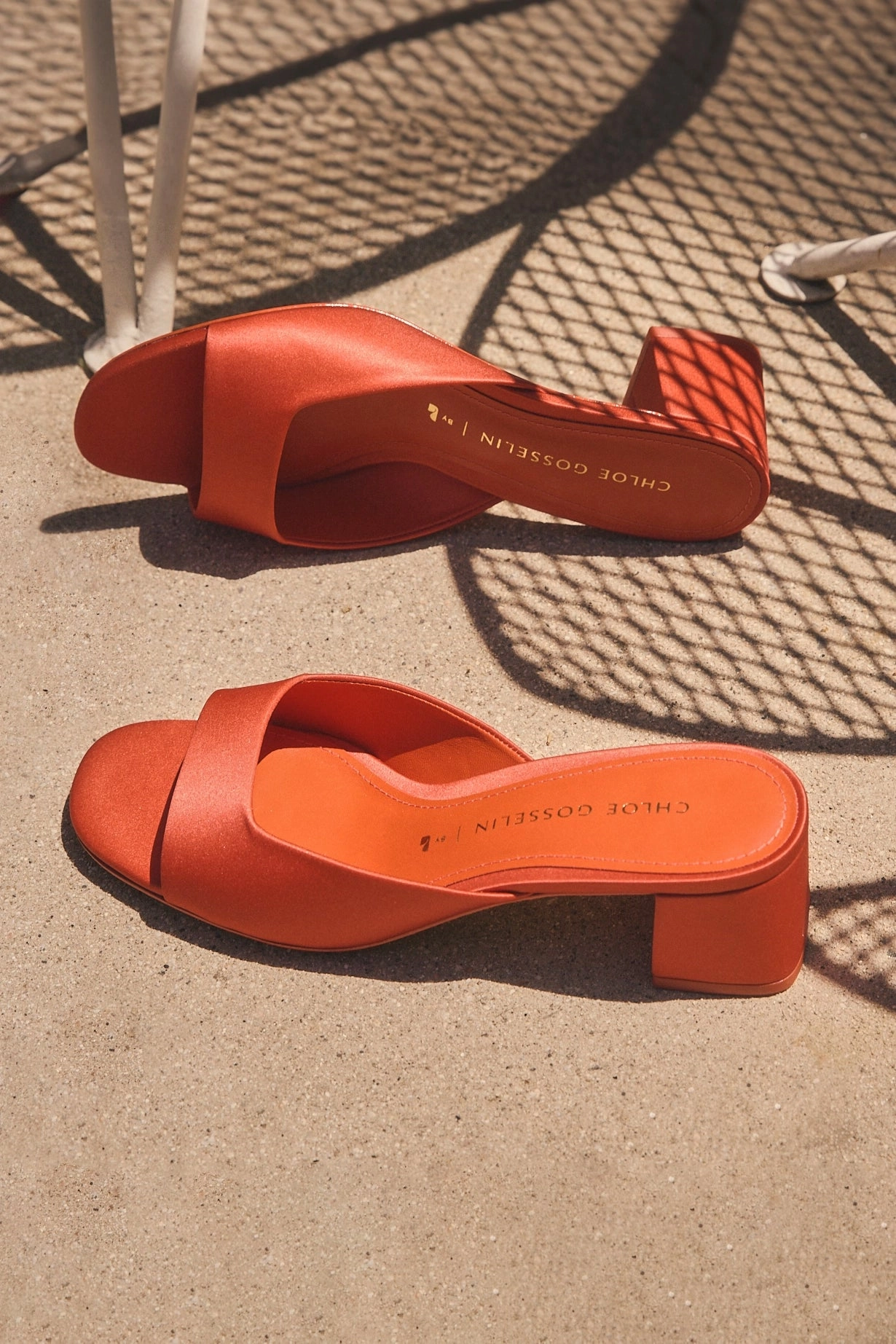 Chloe Gosselin by Larroud?? Anah Mule In Orange Sunrise Satin All Day