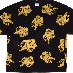 Street Comfort Style Sublimation Printed Collar VINTAGE ALL OVER PRINT LOONEY TUNES TAZ TEE SHIRT SIZE XL