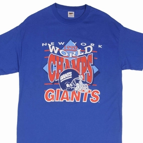VINTAGE NFL NEW YORK GIANTS WORLD CHAMPS 1990 TEE SHIRT SIZE LARGE MADE IN USA Stretch Knit Quick Comfort