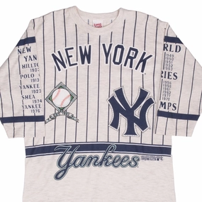 VINTAGE MLB NEW YORK YANKEES ALL OVER PRINT TEE SHIRT 1980S LARGE MADE IN USA Chic Fashion