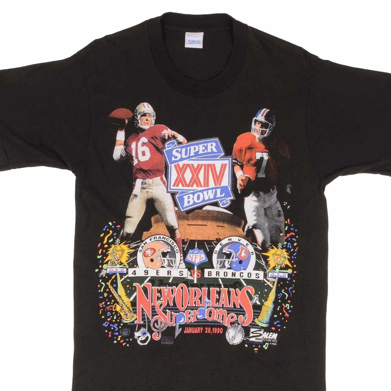 VINTAGE NFL 49ERS VS BRONCOS SUPERBOWL XXIV 1990 TEE SHIRT MEDIUM MADE IN USA Cool Vibes Adjustable Fit