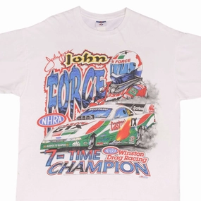 VINTAGE RACING NHRA JOHN FORCE 7 TIME CHAMPION 1997 TEE SHIRT XL MADE IN USA Soft Base Seasonal Outfit