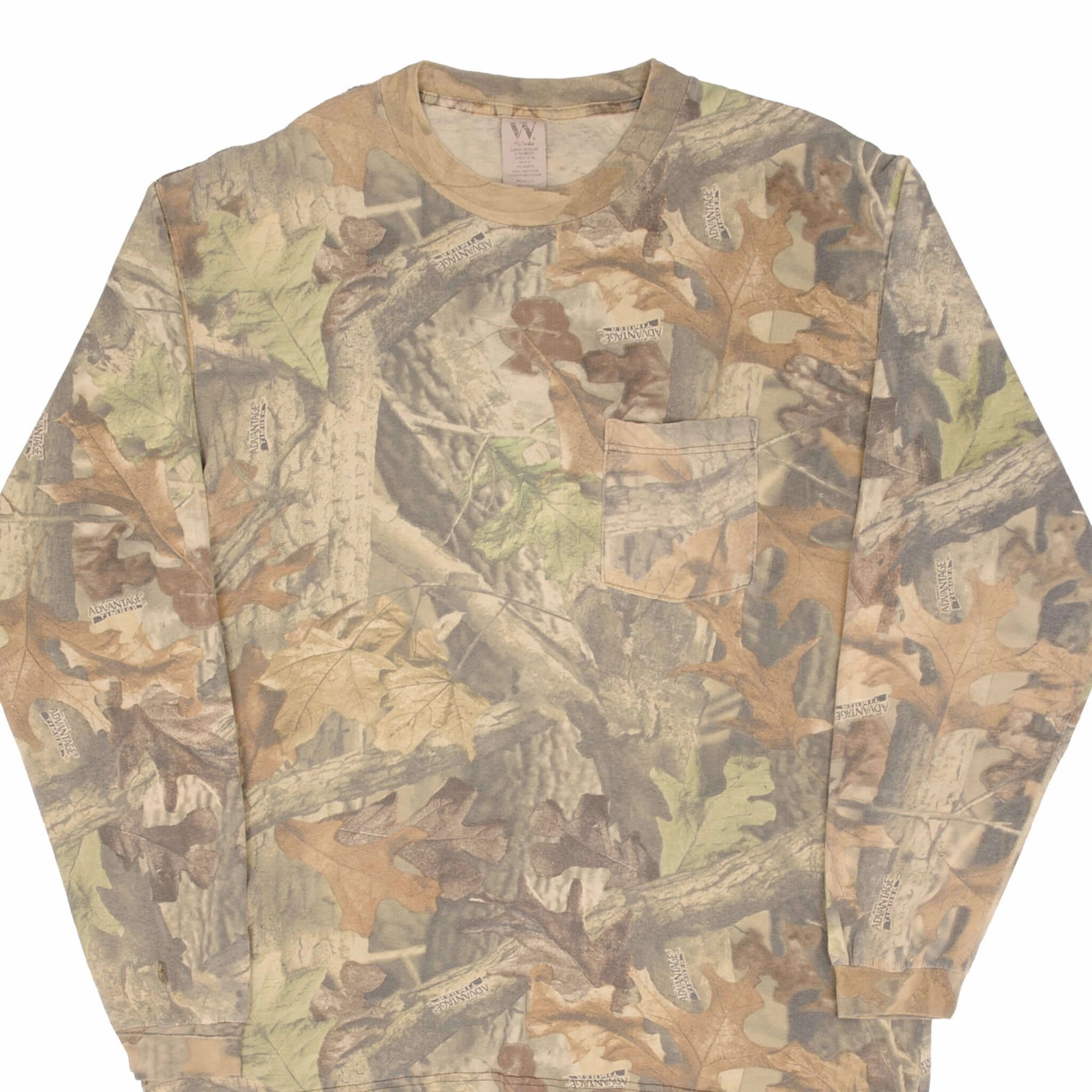 VINTAGE HUNTING ADVANTAGE TIMBER CAMO LONG SLEEVE POCKET TEE SHIRT 1990S LARGE Perfect For Relaxing