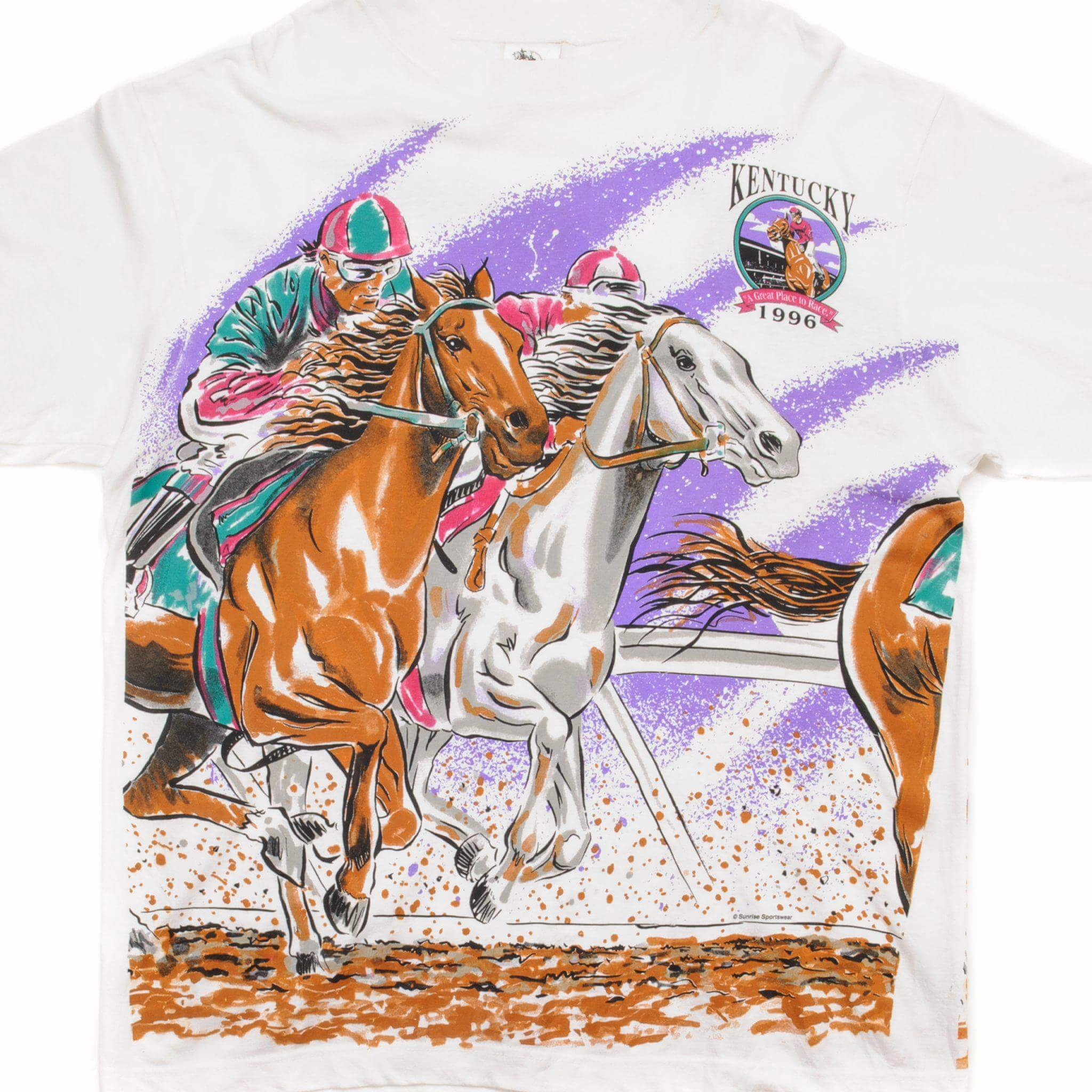 Teenager fashion VINTAGE ALL OVER PRINT KENTUCKY DERBY TEE SHIRT 1996 SIZE LARGE