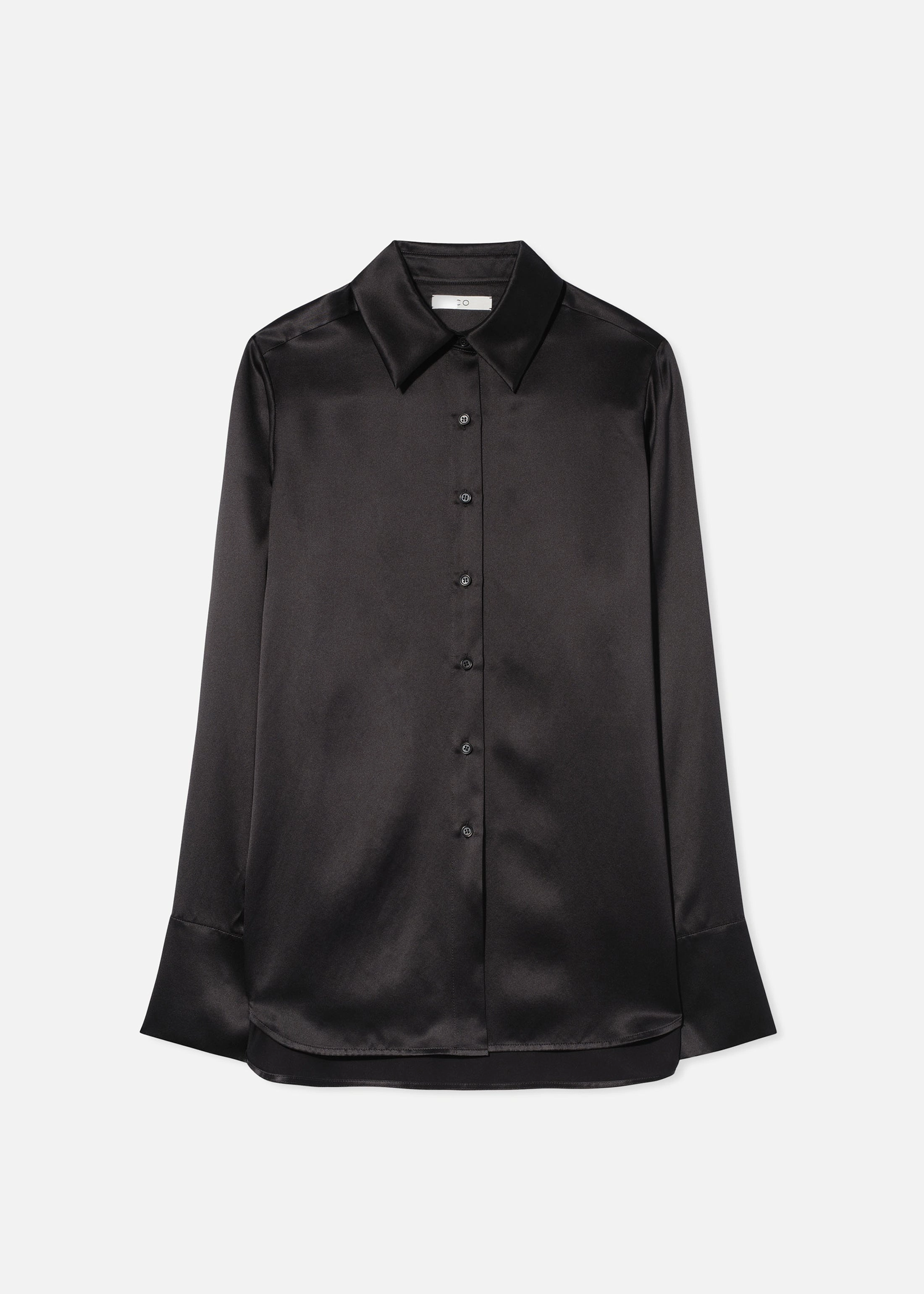 Striped style Geometric Shape Button Down Shirt in Silk  - Black