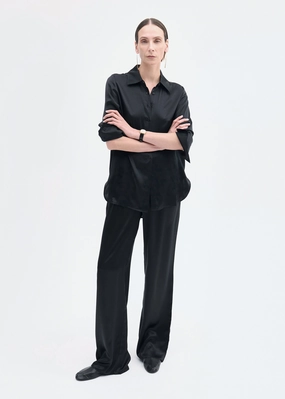 Moisture Wicking Layer Button Down Shirt in Silk  - Black